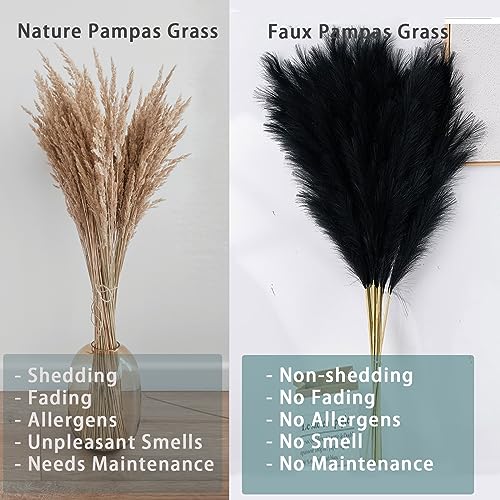 Image of 38 inch 10 Stems Pampas Grass Tall Decor Black Faux Pampas Grass for Floor Vase