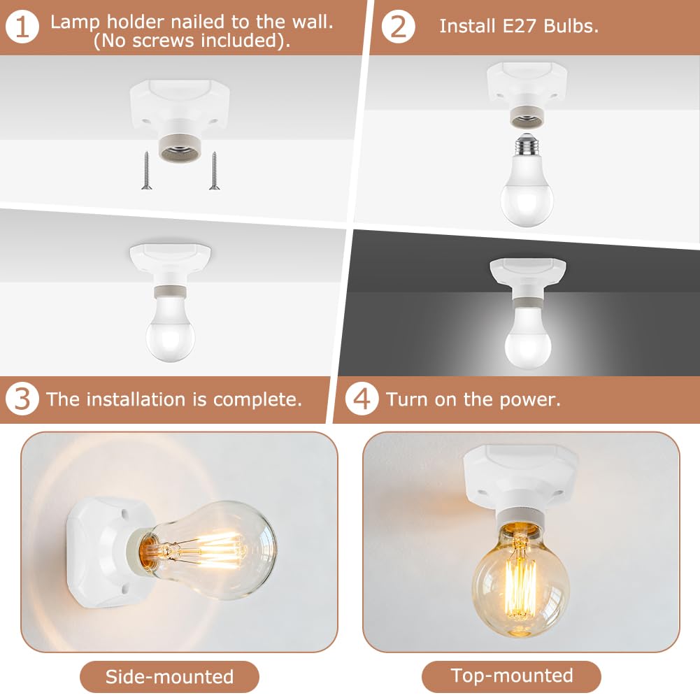 URAQT 4 oprawki do lampy E27, lampa sufitowa E27, oprawka ścienna biała do żarówek LED, AC220-250 V, oprawka LED na ścianę i sufit, korytarz, schody, piwnicę, uchwyt sufitowy