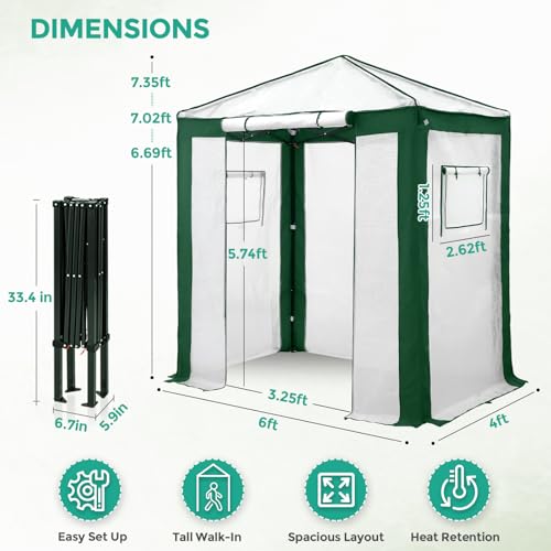 Image of EAGLE PEAK 6x4 Walk in Pop Up Greenhouse, Green /White