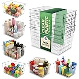 KICHLY Organizzatori di dispensa e contenitori, confezione da 6 trasparenti con maniglie per cucina, armadio e frigorifero, senza BPA, contenitori impilabili per la conservazione degli alimenti
