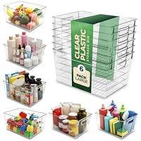KICHLY Organizzatori di dispensa e contenitori, confezione da 6 trasparenti con maniglie per cucina, armadio e frigorifero, senza BPA, contenitori impilabili per la conservazione degli alimenti