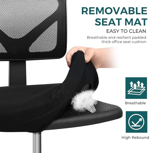 Image of DUMOS Armless Office Chairs with Wheels, Ergonomic Adjustable Home Desk Swivel Rolling Task Chair No Arms, Comfy Mesh Mid Back Computer Work Vanity Desk Chairs for Small Spaces, New Black