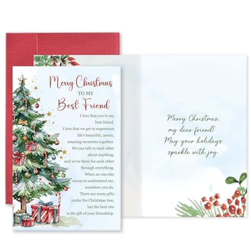 Best Friend Christmas Card for Him Her, Heartfelt Holiday Card for Bestie, Merry Christmas to My...