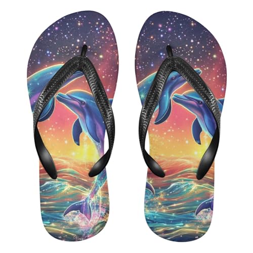 Dolphin Flowers Sunset Orange Flip Flops for Beach Thong Sandals Anti-slip Lightweight Beach Shoes for Travel Summer Outdoor