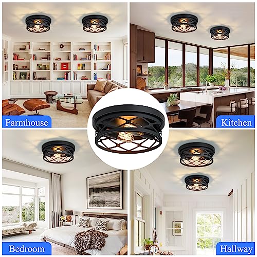 Image of SKEJAO Flush Mount Ceiling Light Fixture for Hallway,2-Light Black Hallway Light Fixtures Ceiling,Light Fixtures Ceiling Mount for Kitchen,Farmhouse,Hall (2 Pack)