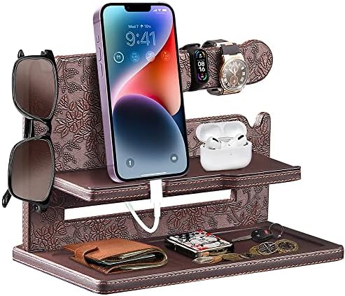 Gifts for Men,Leather Phone Stand Docking Station,Desk Organizer Holder for Watch Key&Accessories,Birthday Gifts for Him Dad Boyfriend Husband Valentines Father's Day Anniversary,Cool Gadgets for Men
