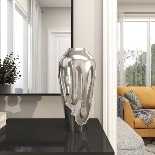 Image of Deco 79 Aluminum Metal Abstract Vase, Vase 7 inch x 7 inch x 15 inch, Silver