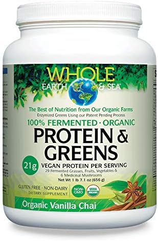 Whole Earth & Sea from Natural Factors, Organic Fermented Protein & Greens, Vegan Whole Food Supplement, Vanilla Chai, 1 lb 7 Oz