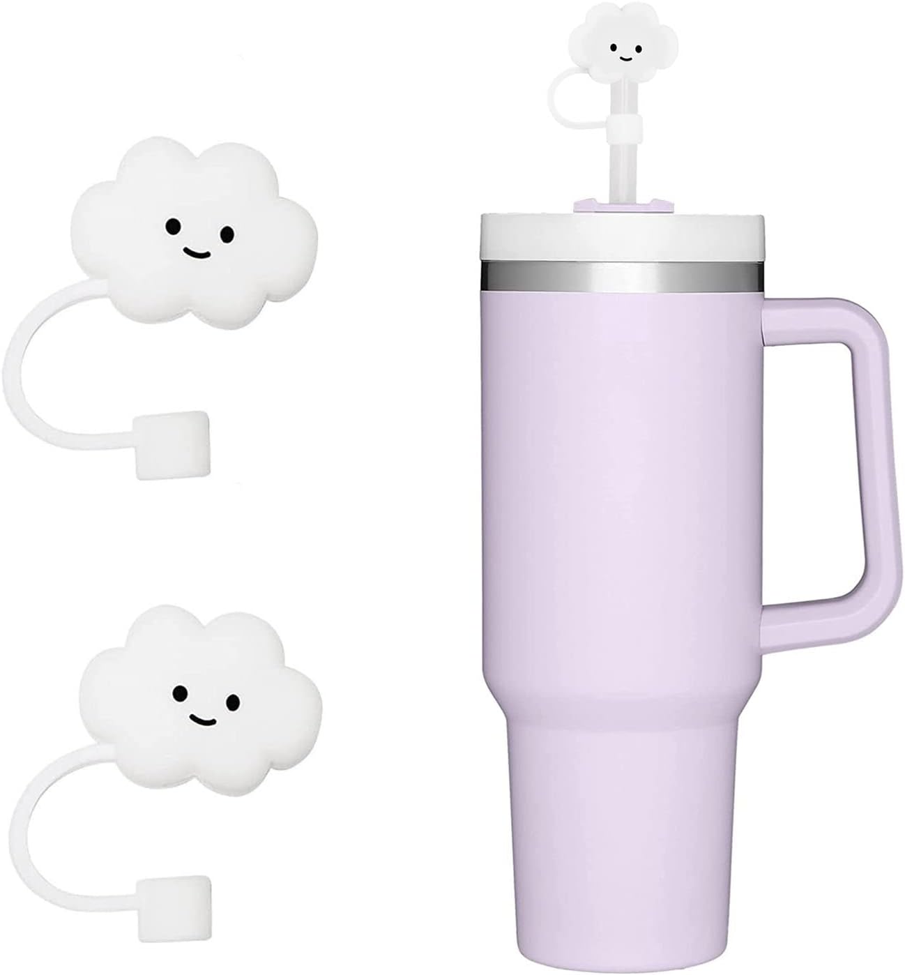 10mm Straw Cover, 2pcs Cap for Stanley Cup 40 oz 30 oz, Food Grade Silicone Cute Large Cloud Topper Tips Cover Protector Plugs for Tumblers, Accessories
