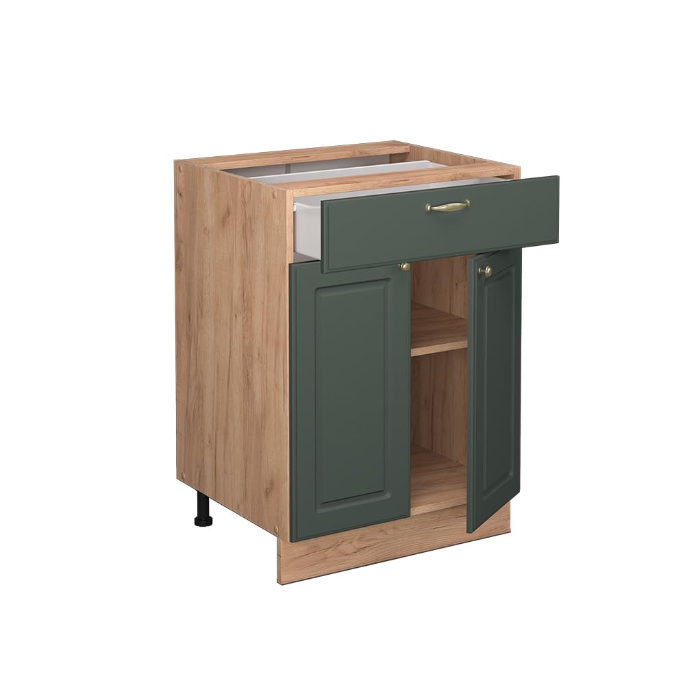 Vicco Mueble bajo de Cocina Fame-Line, Verde Dorado Casa de Campo, 60 cm con cajón, sin encimera, para Combinar con Otros módulos de la Serie Fame-Line