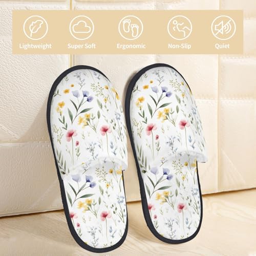 Watercolor Floral Print Women'S Fuzzy Slip On Indoor Outdoor Winter House Slippers3