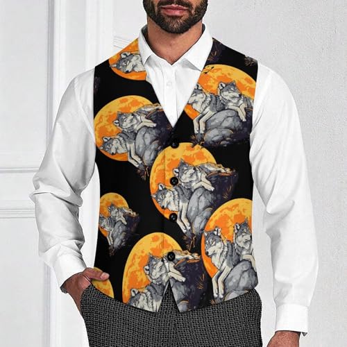 Wolf Moon Men's Suit Vests Business Formal Dress Vest V-Neck Waistcoat for Wedding Casual2