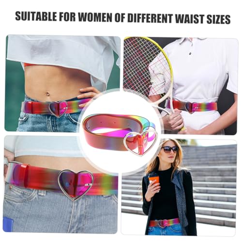 2pcs Women Rainbow Color Pvc Heart Buckle Transparent Waist Belt Cute Fashion Punk Style for and Jeans Lightweight and Comfortable3