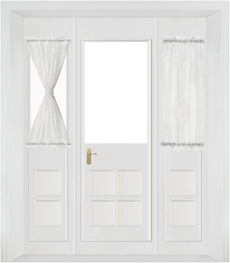 NAPEARL Sheer French Door Curtains-Geometric Patterns Sidelight Window Curtains, Narrow Front Door Window Curtains with Top and Bottom Rod Pocket, 1 Panel ( W25 X L40 in, White )