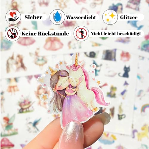 Hongma Fairy Tale Glitter Stickers with Glitter Effect, 6 Pieces, Over 150 Motif, Glitter Stickers, Fairy Stickers, Holographic Stickers for Children, Girls, Scrapbooking, Photo Album, Gifts (Not - Image 2