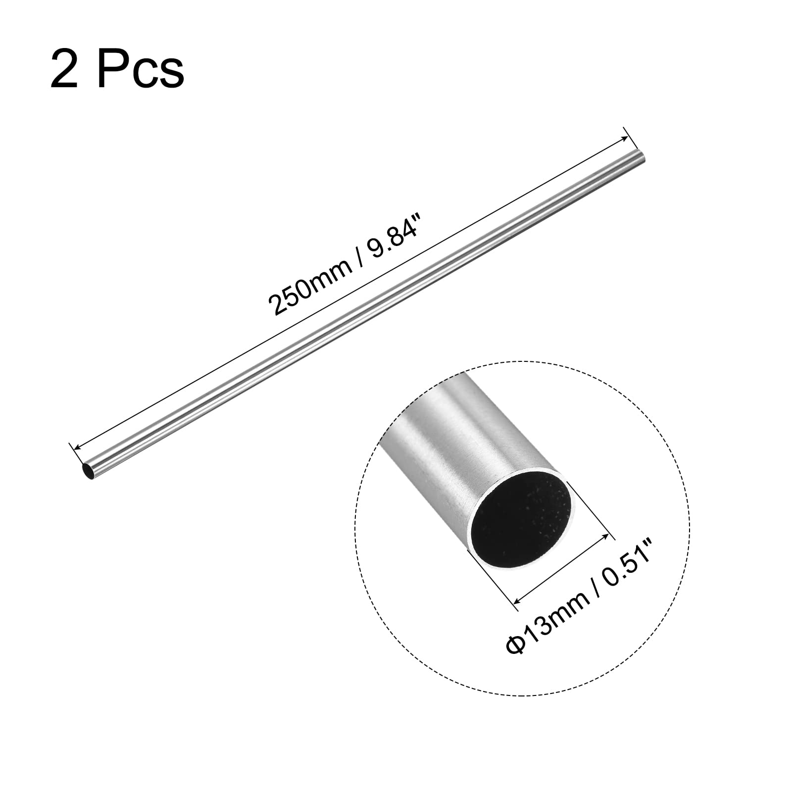 sourcing map 2 szt. rura ze stali nierdzewnej 304, 13 mm, 0,5 mm, grubość ścianki: 250 mm