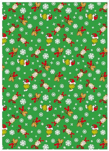 The Grinch Lot de 4 feuilles de papier cadeau de Noël avec 4 étiquettes cadeaux assorties – Ensemble de papier cadeau officiel Dr. Seuss pour enfants et...