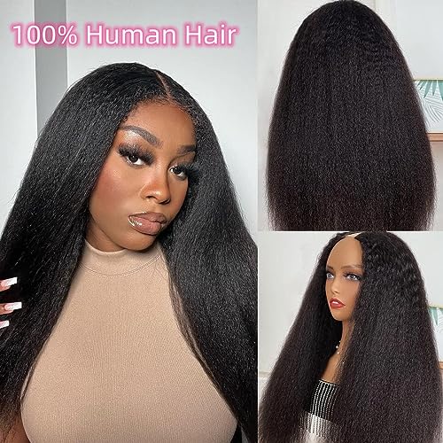 V Part Wig Human Hair Upgrade Yaki Straight U Part Wig Natural Look,Beginners Friendly Party Essential Travel-Ready 180 Density 16 Inch - Image 2