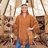 iZoeL Disfraz De Carnaval Mujer Blusa Tipo Poncho Flecos Abalorios Diadema De Plumas Pendientes Accesorios Para Disfraz India Carnaval Fiesta Temática Halloween