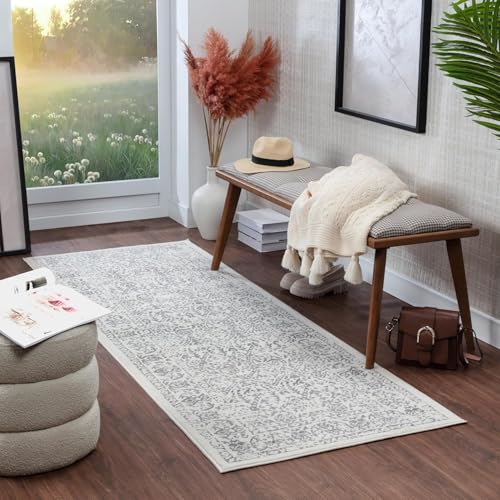Surya Palermo - Alfombra Vintage Para Sala De Estar, Comedor, Pasillo, Dormitorio, Estilo Escandinavo, Estilo Tradicional Bohemio, Fácil Cuidado, Alfombra Grande De 80 X 150 Cm, Color Marfil Y Gris