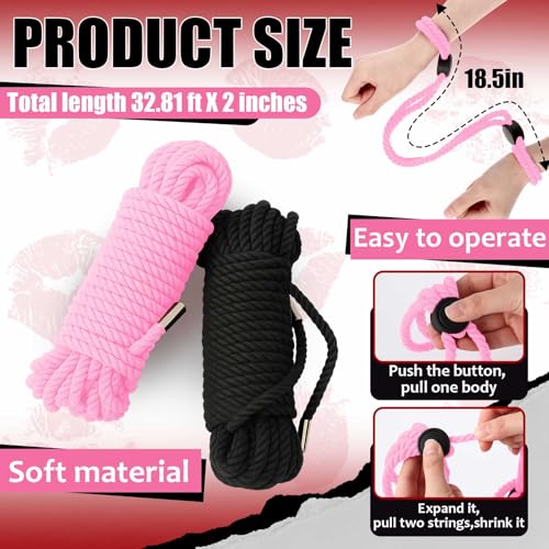 Image of Tisancy 4 Pcs Multifunctional Craft Cord Kit with 2 Soft Silk Macrame Cords and 2 Adjustable Nylon Bracelets, 32.81 ft Twisted Trim Cord for DIY Crafts and Home Decoration(Black, Pink)
