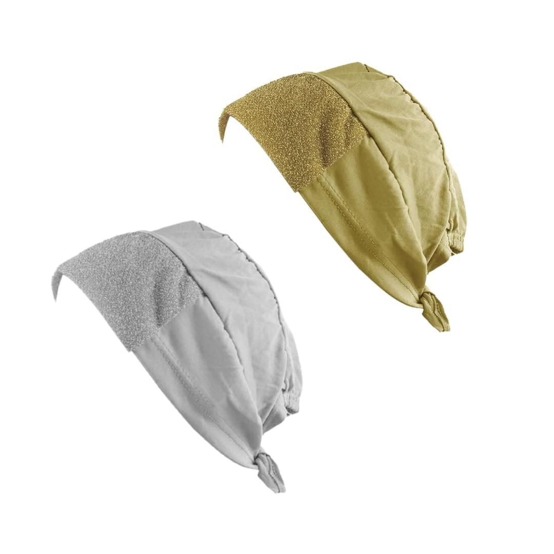 masrat collection Under Cap Hijab Scarf Underscarf Glitter Bonnet Tie-Back Hat for Women (Gold&White)-picture-19