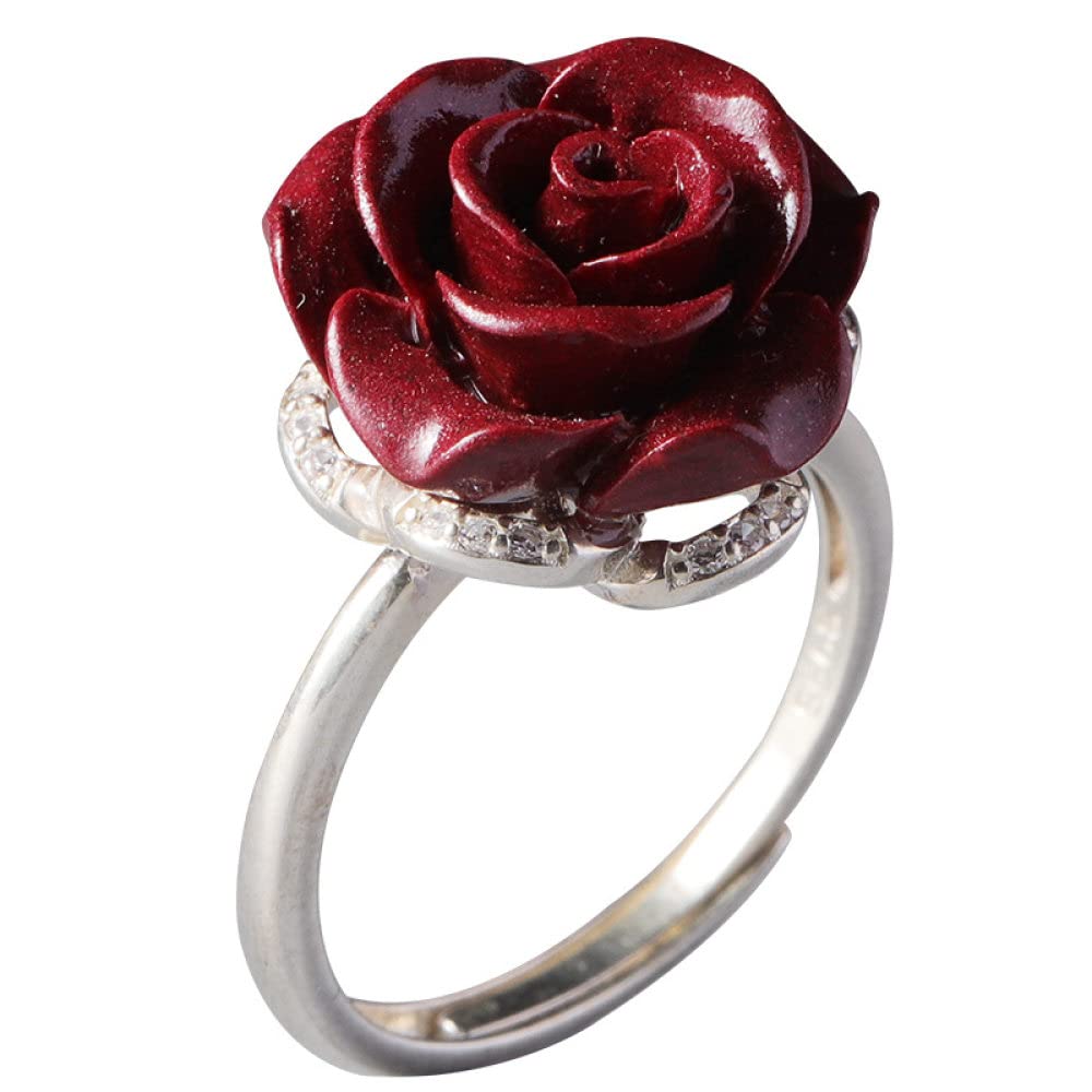 HGJH Verstellbarer Ring, 925 Sterling Silber Lila Sandrose Blume Gravur Boho Micro-Set Zirkon Verstellbare Ringe Edelstein Energie Charme Hochzeit Schmuck Geschenke Für Männer Damen
