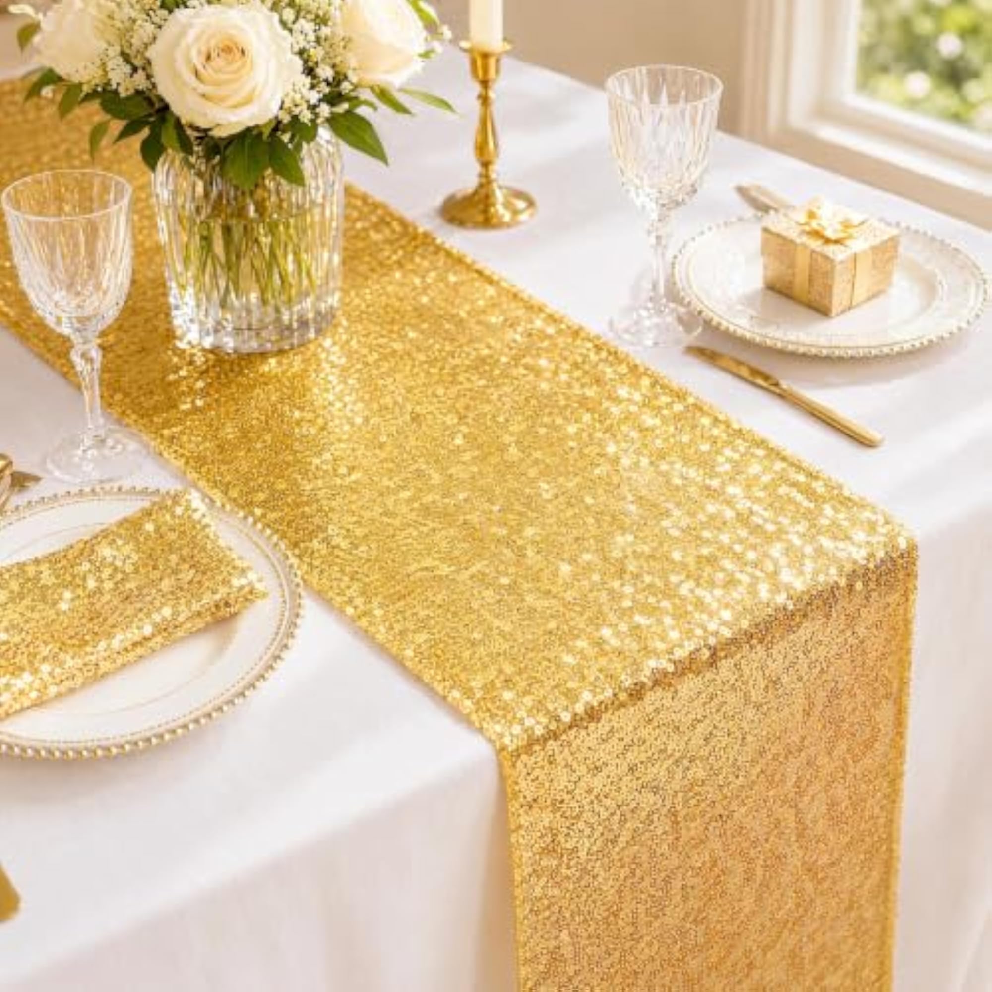 Gold Sequin Table Runner, 12" x 108"