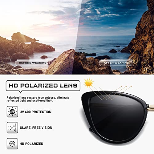 Colrea Oversized Polarized Cat Eye Sunglasses Designed For Women, Retro Vintage Large Frame Sunglasses Uv400 Cl22003 #TOP4