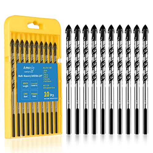 1/4 Concrete Drill Bit & Masonry Drill Bit Set(10PCS) Carbide Tip Drill Bit Set for Tile Brick Cement Concrete Glass Plastic Cinder Block Wood etc by amoolo