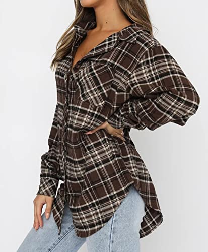 Image of Lacozy Womens Buffalo Plaid Flannel Shirt Long Sleeve Collar Button Down Blouses Tops
