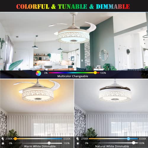 Fandian 42'' Modern Ceiling Fans With Light Smart Bluetooth Chandelier Rgb Dimmable Colors Music Player Fandelier Invisible Blades With Remote Control For Living/Bedroom thumb #2