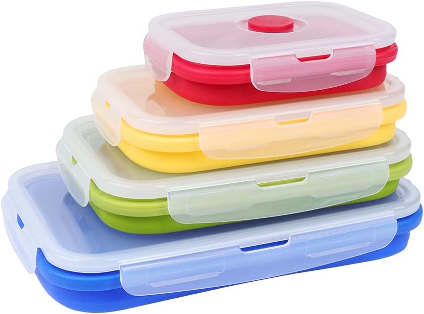 Collapsible Silicone Food Storage Containers – 4 Pack, Airtight & Versatile