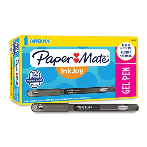Bolígrafos Paper Mate InkJoy Gel, Punta Media 0.7mm, Negro, Pack 12