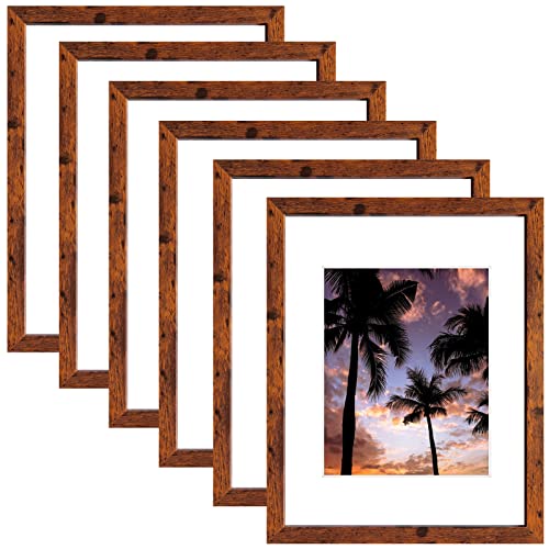 Image of SESEAT 11x14 Picture Frames Display Pictures 8x10 With mat or 11x14 Prints Without Mat,Wall Mounting,Brown,6PCS