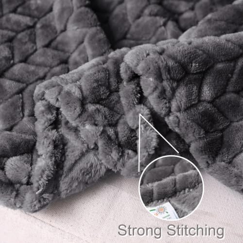 Image of Exclusivo Mezcla Dark Grey Fleece Throw Blanket for Couch and Bed, 50x70 Inches Soft Cozy 3D Decorative Jacquard Flannel Blankets, Lightweight Fuzzy Plush Warm Throws for All Seasons