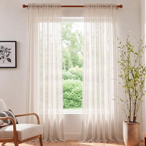 Image of NICETOWN Taupe Sheer Curtains for Dining Room, W42xL96, 2 Panels | Rod Pocket Lightweight Drapes Elegant Voile Sheer Airy & Breathable Window Treatments for Living Room
