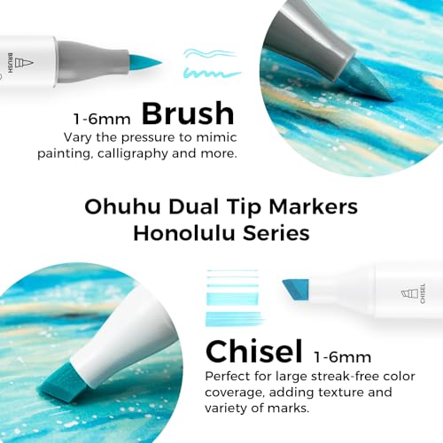 Image of Ohuhu Pastel Alcohol Brush Markers- 48 Pastel Colors of Honolulu Blossoming- Alcohol Based Double Tipped Art Marker Set for Artist Adults Coloring Illustration- Brush & Chisel Dual Tips- Refillable