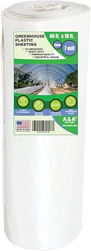 A&A Película de plástico para invernaderos de 7 mil cubierta de polietileno transparente de 5 años, resistente a los rayos UV, resistente, calidad