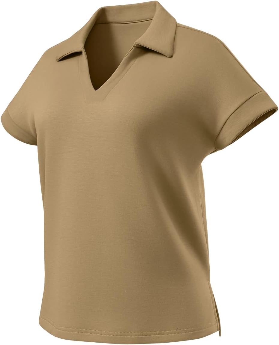 Ullnoy Women's Polo Shirt Short Sleeve Women's Golf Shirt V Neck for Casual&Travel Sun Protection Polo Shirt for Women