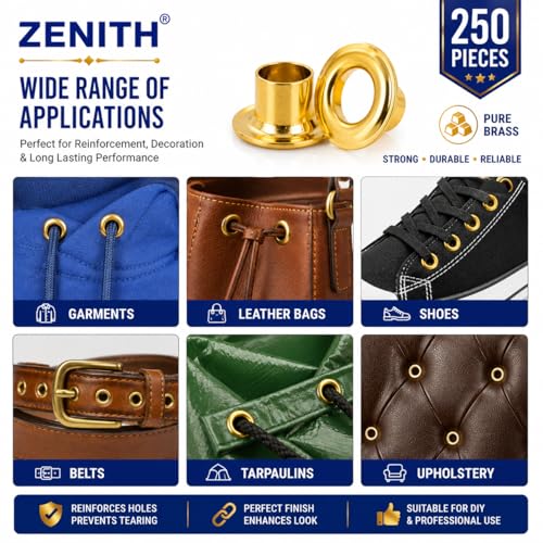 Zenith 250 Golden Brass Eyelet Grommets - Image 7