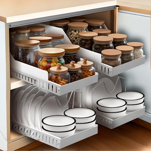 Simply Maison – Cajón deslizante de cocina – Profundidad XL 52 cm – Ideal cajón de 60 cm – 100% ahorro de espacio – Anticaídas – Extensible – Organizador de tapa adhesiva