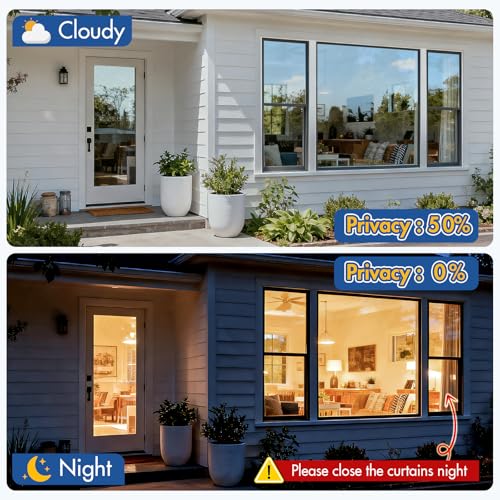 Coavas One Way Privacy Window Tint for Home, Daytime Reflective Mirror Glass Film See Out Not in, Heat & UV Blocking for Balcony/Living Room Large Windows with 3 Tools, 17.5 x 78.7 Inch, Black