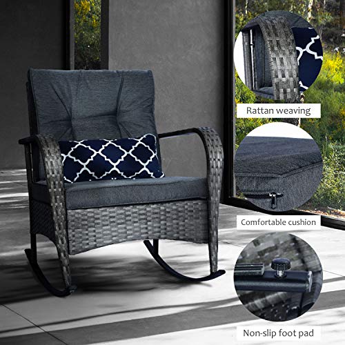 Funkoco 3 Pieces Patio Pe Rattan Conversation Chair Set, Outdoor Furniture Rocking Chair Set With Water-Proof Cushion&Coffee Table For Garden,Backyard And Porch (Dark Grey) #TOP2