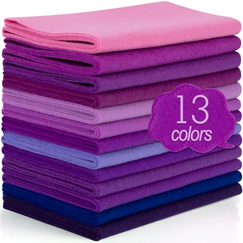 XSEINO 13 Rolls 8x35 1.4mm Thick Soft Felt Fabric Sheet 13 Assorted Purple Series Colors Felt Pack for DIY Craft Sewing Squares Nonwoven Patchwork