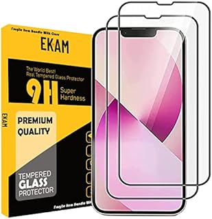 EKAM Pack of 2, Screen protector Compatible for iPhone 13 & iPhone 13 Pro, Full Coverage Tempered Glass Film For iPhone 13/13 Pro [6.1 Inch] - Black