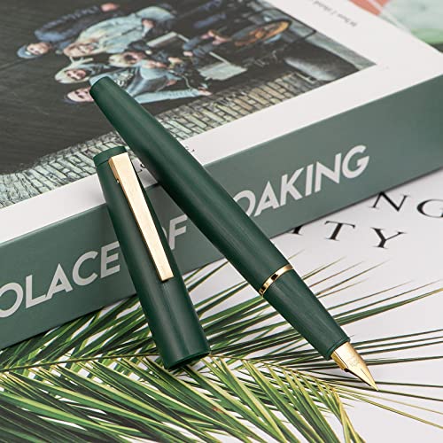 Jinhao 80 Pióro wieczne, zielone, szczotkowane, cienka stalówka z konwerterem i małym etui (złoty klips)
