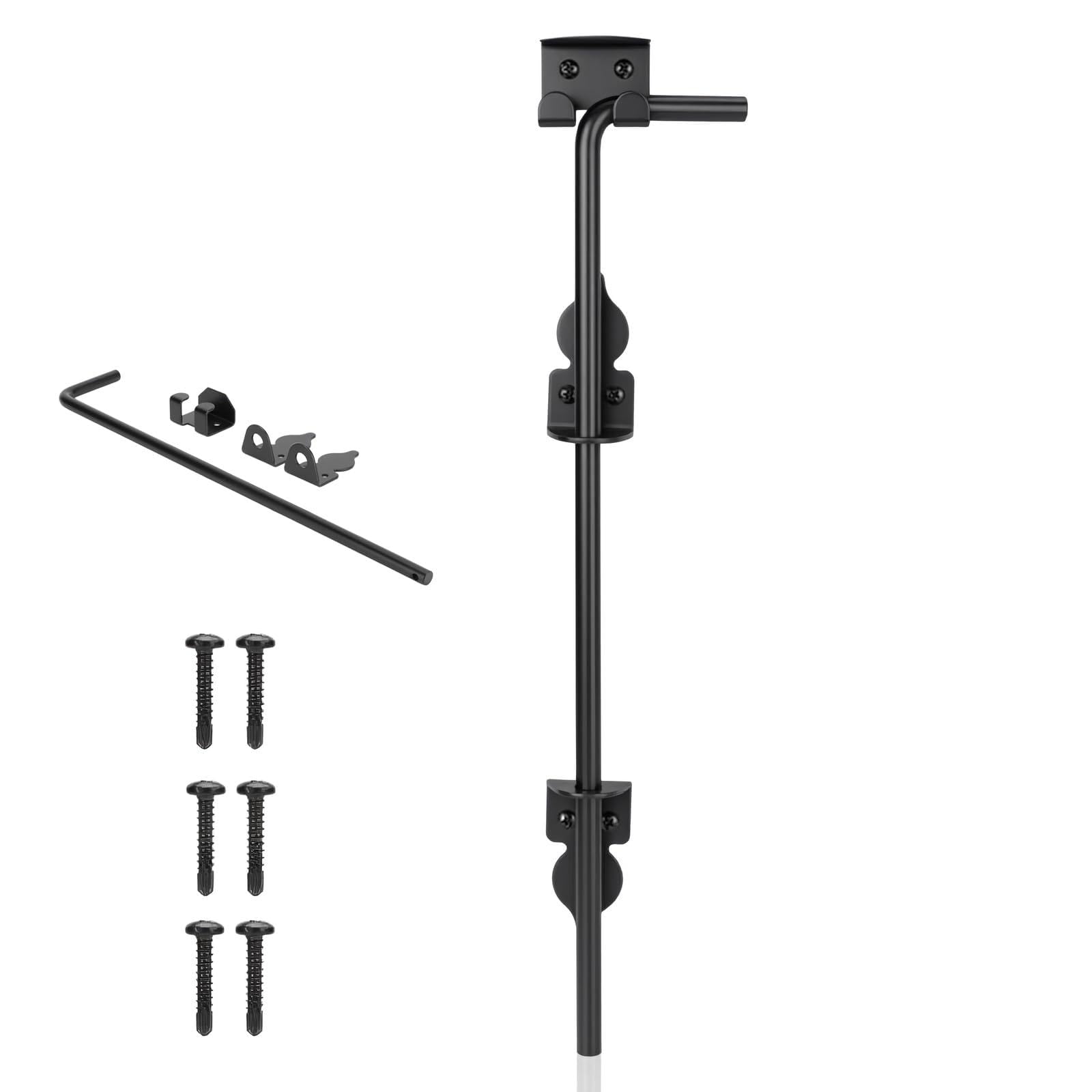 Gate Drop Bolt, 18 inch Drop Down Bolt Kit Black Gate Ground Latch with Screw for Wood PVC Cane Gates Fences Doors