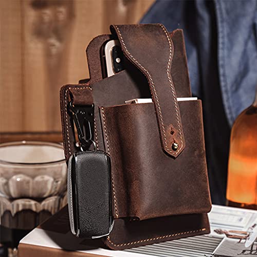 NC Bolsa de Couro Masculina com Coldre de Telefone, Bolsa de Cinto, Chaveiro, Bolsa de Cintura - Caf