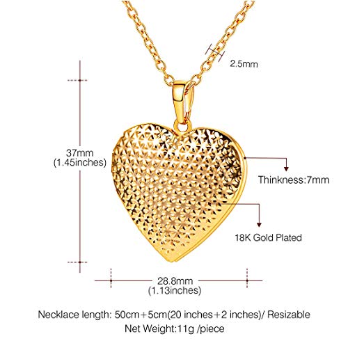 U7 Classic Heart Locket Pendant Necklace 18K Gold Plated Vintage Dot Design Love Shape Pendant, 22 Inch Chain #TOP5